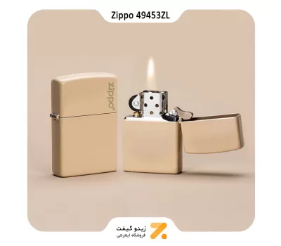 فندک بنزینی رنگ کرم طرح لوگو زیپو مدل 49453 زد ال-​Zippo Lighter 49453ZL Flat Sand Zippo Logo