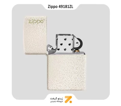 فندک بنزینی زیپو سفید ضد خش طرح لوگو زیپو مدل 49181 زد ال-​Zippo lighter 49181ZL ZIPPO LOGO