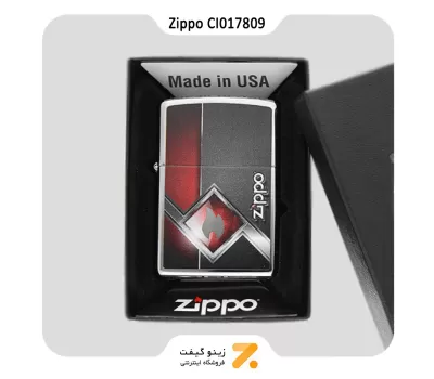 فندک بنزینی زیپو طرح شعله و لوگو زیپو مدل سی آی 017809-Zippo Lighter 250 CI017809 ZIPPO