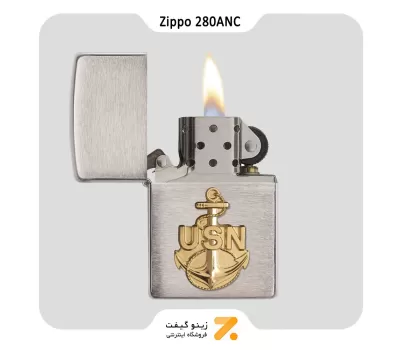 فندک بنزینی زیپو طرح لوگو نیرو دریایی ایالات متحده مدل 280 ای ان سی-Zippo Lighter ​280ANC-BRUSH FIN CHRANCHOR-720060190