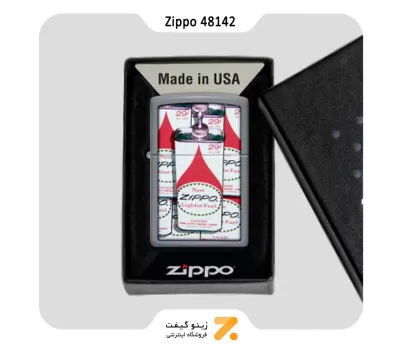 فندک بنزینی زیپو طوسی طرح قوطی سوخت زیپو مدل 48142-​Zippo Lighter 48142 49452 FUEL CAN DESIGN