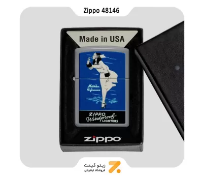 فندک بنزینی زیپو طوسی طرح لیدی مدل 48146-Zippo Lighter 48146 49452 WINDY DESIGN