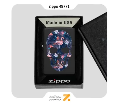فندک زیپو مشکی طرح جمجمه و فلامینگو مدل 49771-Zippo Lighter 49771 218 FLAMINGO SKULL DESIGN