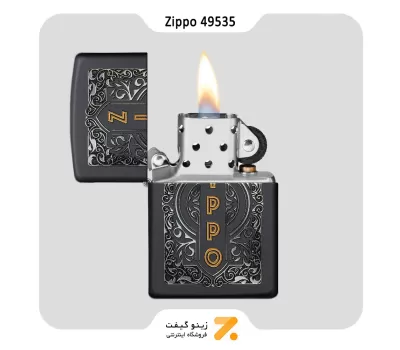 فندک بنزینی زیپو مشکی طرح گل و لوگو زیپو مدل 49535-Zippo Lighter 49535 218 ZIPPO DESIGN