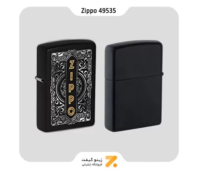 فندک بنزینی زیپو مشکی طرح گل و لوگو زیپو مدل 49535-Zippo Lighter 49535 218 ZIPPO DESIGN