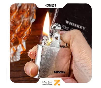 فندک بنزینی هانست نقره ای مدل 2201-76-​​Honest Lighter SN-LIHN-2201-76