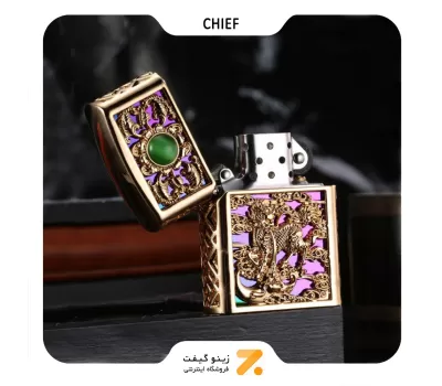 فندک بنزینی چیف طلایی طرح اژدها  2201-78-​​Chief Lighter SN-LICH-2201-78