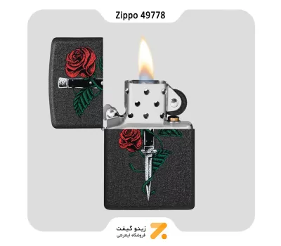 فندک زیپو آسفالتی طرح گل و خنجر مدل 49778-Zippo Lighter 49778 ROSE DAGGER TATTO DESIGN