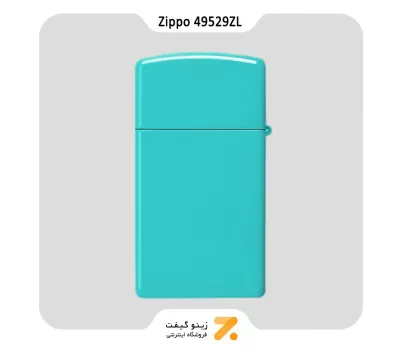 فندک زیپو اسلیم آبی فیروزه ای مدل 49529 زد ال-​Zippo Lighter 49529ZL Slim Flat Turquoise Zippo Logo