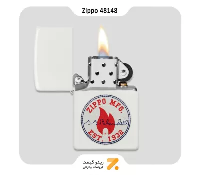 فندک زیپو سفید طرح زیپو دیزاین مدل 48148-​​Zippo Lighter 48148 214 ZIPPO DESIGN