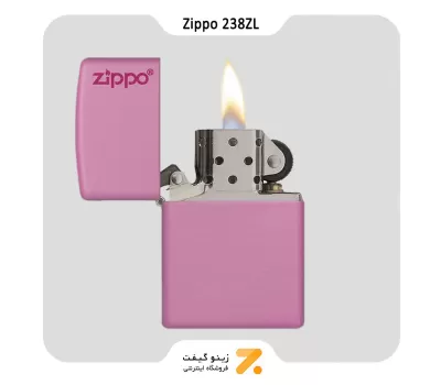 فندک زیپو صورتی طرح لوگو زیپو مدل 238 زد ال-​Zippo Lighter 238ZL PINK MATTE