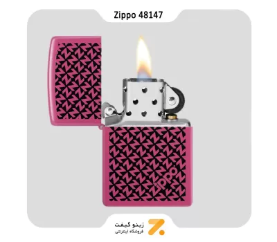 فندک زیپو صورتی پر رنگ طرح لوگو زیپو مدل 48147-Zippo Lighter ​48147 49846 ZIPPO DESIGN