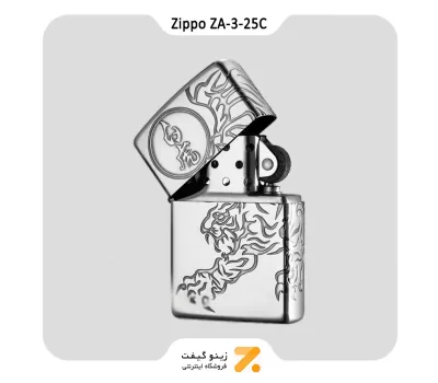 فندک زیپو طرح ببر مدل زد ای 3-25 سی-Zippo Lighter ZA-3-25C SHISHIN BYAKKO SV OXIDIZED
