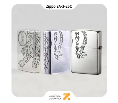 فندک زیپو طرح ببر مدل زد ای 3-25 سی-Zippo Lighter ZA-3-25C SHISHIN BYAKKO SV OXIDIZED