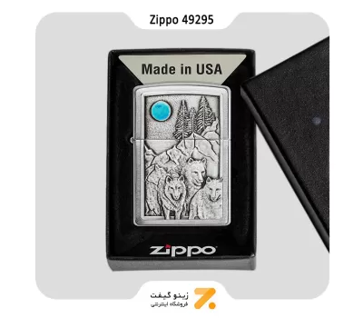فندک زیپو طرح برجسته گرگ و ماه مدل 49295-Zippo Lighter 49295 Wolfpack and moon Emblem