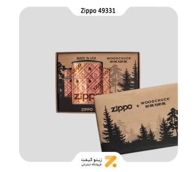 فندک زیپو طرح شعله با روکش چوب طبیعی مدل 49331-​​Zippo Lighter 49331 207 WOODCHUCK WRAP ZIPPO F