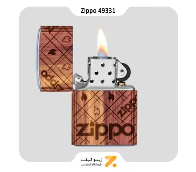 فندک زیپو طرح شعله با روکش چوب طبیعی مدل 49331-​​Zippo Lighter 49331 207 WOODCHUCK WRAP ZIPPO F