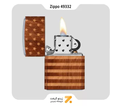 فندک زیپو طرح پرچم آمریکا با روکش چوب طبیعی مدل 49332-Zippo Lighter 49332 WoodChuk WRAP American