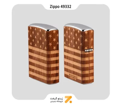 فندک زیپو طرح پرچم آمریکا با روکش چوب طبیعی مدل 49332-Zippo Lighter 49332 WoodChuk WRAP American