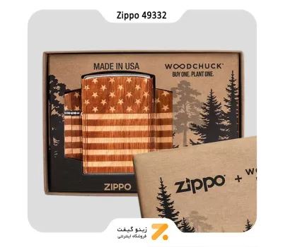 فندک زیپو طرح پرچم آمریکا با روکش چوب طبیعی مدل 49332-Zippo Lighter 49332 WoodChuk WRAP American