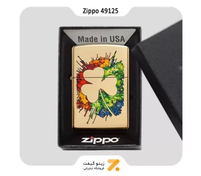 فندک زیپو طلایی طرح شبدر مدل 49125-Zippo Lighter 49125 254B GRAFFITI CLOVER DESIGN