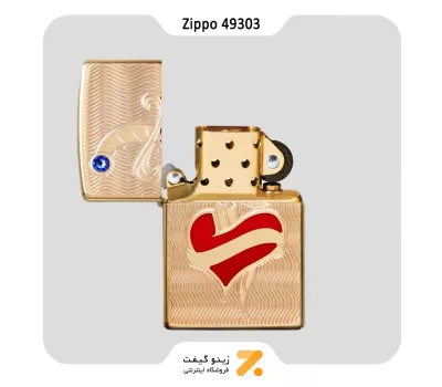 فندک زیپو طلایی طرح قلب و شمشیر مدل 49303-Zippo Lighter 49303 169 HEART AND SWORD DESIGN