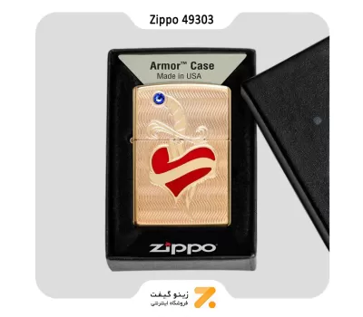 فندک زیپو طلایی طرح قلب و شمشیر مدل 49303-Zippo Lighter 49303 169 HEART AND SWORD DESIGN