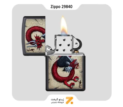 فندک زیپو مشکی طرح اژدها و آس پیک مدل 29840-​Zippo Lighter 29840 218 DRAGON ACE DESIGN