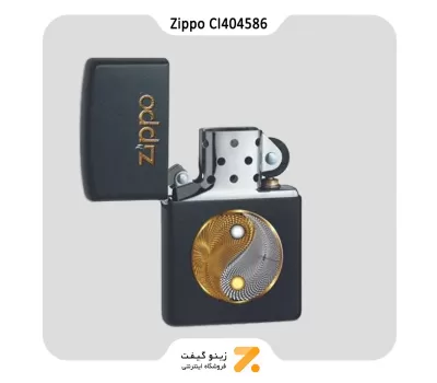 فندک زیپو مشکی طرح لوگو زیپو و یین و یانگ مدل سی آی 404586-Zippo Lighter 218-CI404586 REG BLACK MATTE ABST