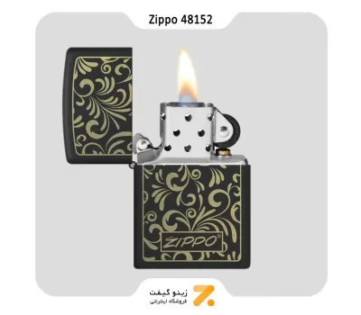 فندک زیپو مشکی طرح گل طلایی مدل 48152-​Zippo Lighter 48152 218 Golden Floral Design