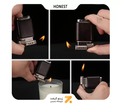 فندک پیپ گازی هانست طرح چوب مدل 2201-86-Honest Lighter SN-LIHN-2201-86