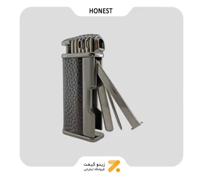 فندک گازی شعله ای پیپ با روکش چرم مصنوعی هانست مدل 2201-52-Honest Lighter SN-LIHN-2201-52