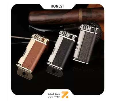 فندک گازی شعله ای پیپ با روکش چرم مصنوعی هانست مدل 2201-52-Honest Lighter SN-LIHN-2201-52