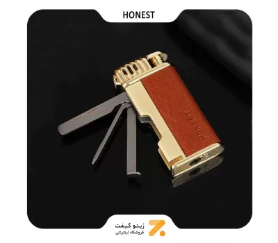 فندک گازی شعله ای پیپ با روکش چرم مصنوعی هانست مدل 2201-53-​Honest Lighter SN-LIHN-2201-53