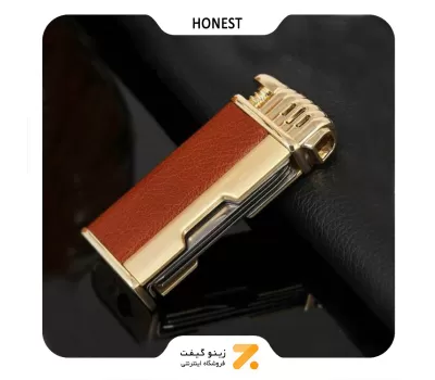 فندک گازی شعله ای پیپ با روکش چرم مصنوعی هانست مدل 2201-53-​Honest Lighter SN-LIHN-2201-53
