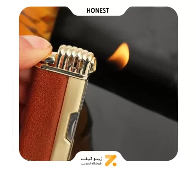 فندک گازی شعله ای پیپ با روکش چرم مصنوعی هانست مدل 2201-53-​Honest Lighter SN-LIHN-2201-53