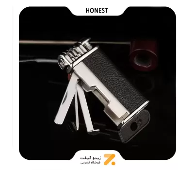 فندک گازی شعله ای پیپ با روکش چرم مصنوعی هانست مدل 2201-54-​​Honest Lighter SN-LIHN-2201-54​