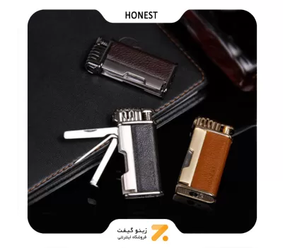 فندک گازی شعله ای پیپ با روکش چرم مصنوعی هانست مدل 2201-54-​​Honest Lighter SN-LIHN-2201-54​