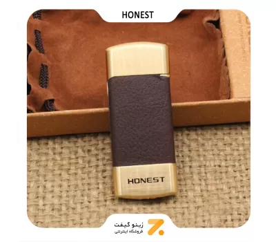 فندک گازی هانست با روکش چرم قهوه ای-​Honest Leather Lighter SN-LIHN-2201-6