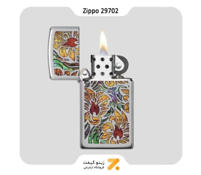 فندک زیپو اسلیم مدل 29702 طرح گل و شعله-​Zippo Lighter 29702 FUSION FLORAL DESIGN