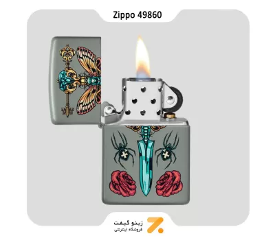 فندک زیپو سبز مدل 49860 طرح خنجر گوتیک-Zippo Lighter 49860 49843 GOTHIC DAGGER DESIGN