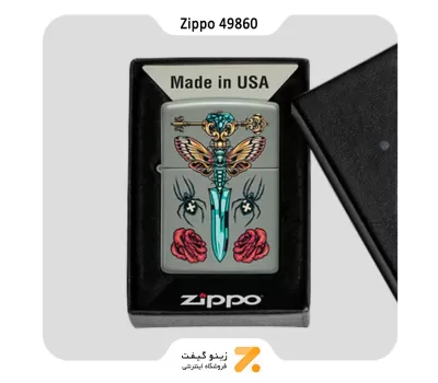 فندک زیپو سبز مدل 49860 طرح خنجر گوتیک-Zippo Lighter 49860 49843 GOTHIC DAGGER DESIGN
