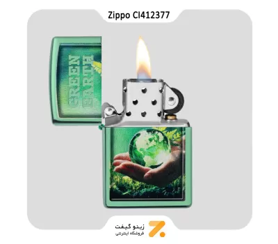 فندک زیپو سبز مدل سی آی 412377 طرح زمین سبز-Zippo Lighter 28129 CI412377 SAVE THE PLANET DESIG
