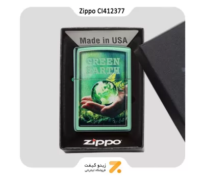فندک زیپو سبز مدل سی آی 412377 طرح زمین سبز-Zippo Lighter 28129 CI412377 SAVE THE PLANET DESIG