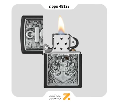 فندک زیپو مدل 48122 پلاک برجسته طرح تلفیقی لنگر و جمجمه-​Zippo Lighter 48122 Skull Anchor Emblem Design