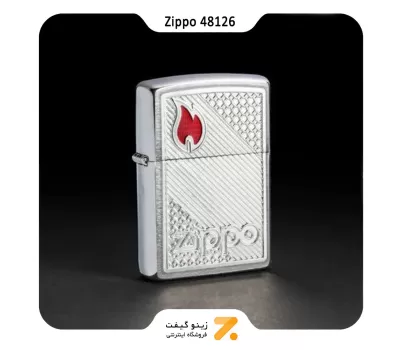 فندک زیپو مدل 48126 طرح شعله و لوگو زیپو-Zippo Lighter Brushed Chrome Zippo Tiles Emblem Design