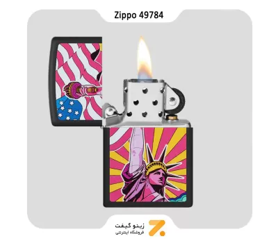 فندک زیپو مشکی مدل 49784 طرح مجسمه آزادی-​Zippo Lighter 49784 218 LADY LIBERTY DESIGN