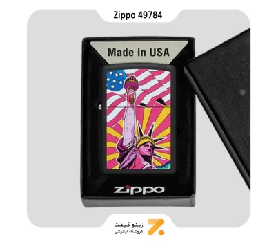 فندک زیپو مشکی مدل 49784 طرح مجسمه آزادی-​Zippo Lighter 49784 218 LADY LIBERTY DESIGN
