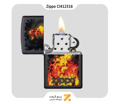 فندک زیپو مشکی مدل سی آی 412316 طرح آتش و لوگو زیپو-Zippo Lighter 218 CI412316 ZIPPO AND FIRE DESIGN