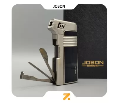 فندک گازی جوبون نقره ای با شعله پیپ مدل 2202-31-Jobon Lighter SN-LIJB-2202-31